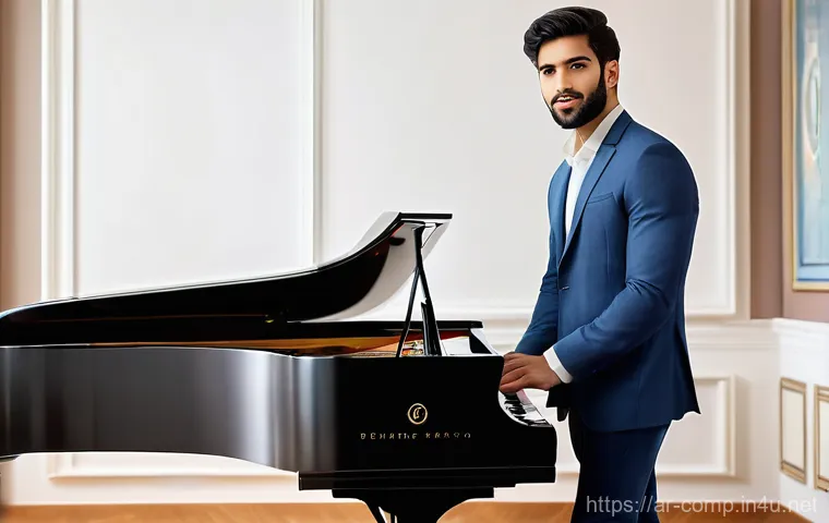 작곡가 자격증과 온라인 수업 준비 - **Professional Arab Composer with Certification:**
    "A young, confident Arab male or female compo...