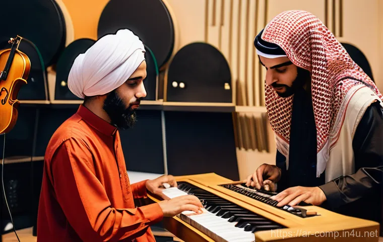 작곡가 자격증과 온라인 수업 준비 - **Professional Arab Composer with Certification:**
    "A young, confident Arab male or female compo...