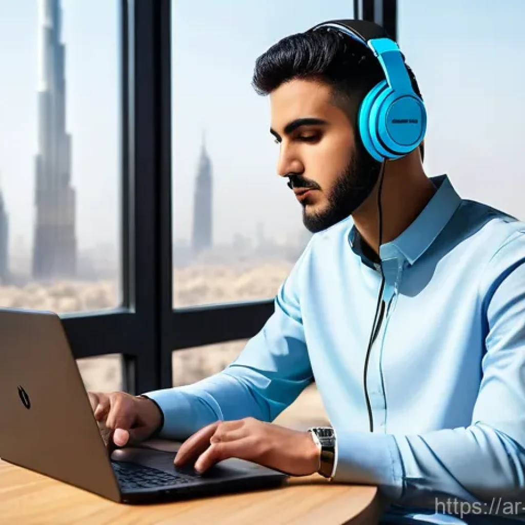 작곡가 자격증과 실시간 음악 스트리밍 - A contemporary young Arab male musician, wearing a stylish yet modest long-sleeved shirt and trouser...