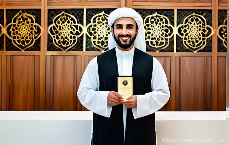 작곡가 자격증 취득 후 블로그 운영 - **A Professional Arab Composer Receiving a License:** A distinguished Arab male or female composer, ...