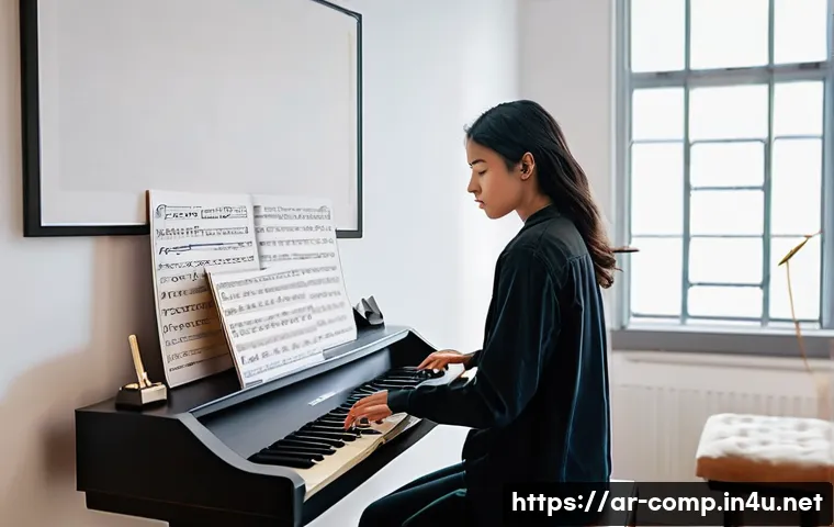 작곡가 자격증과 아티스트 매니지먼트 - **Prompt 1: The Composer's Journey to Mastery**
A young, focused musician (gender-neutral, perha...