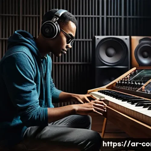 작곡가 자격증과 관련된 소프트웨어 - **Prompt:** A diverse musician, fully clothed in comfortable, stylish casual wear, seated in a warm ...